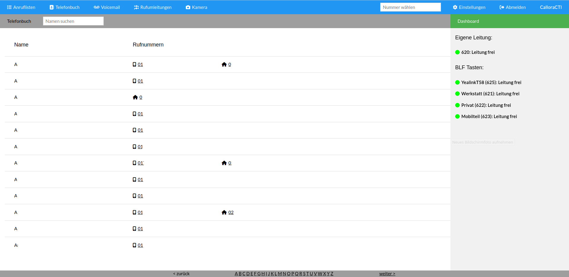 Screenshot User Webinterface